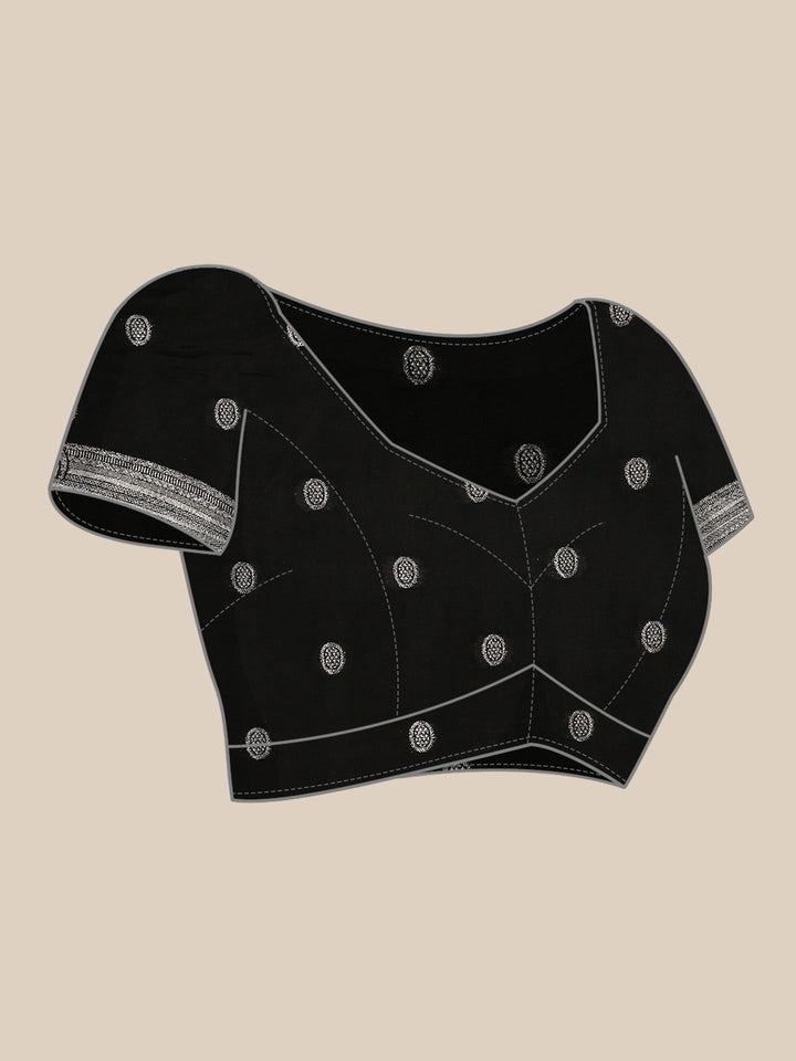 Neerus Black Banarasi woven saree with silver zari motifs - detail view 4