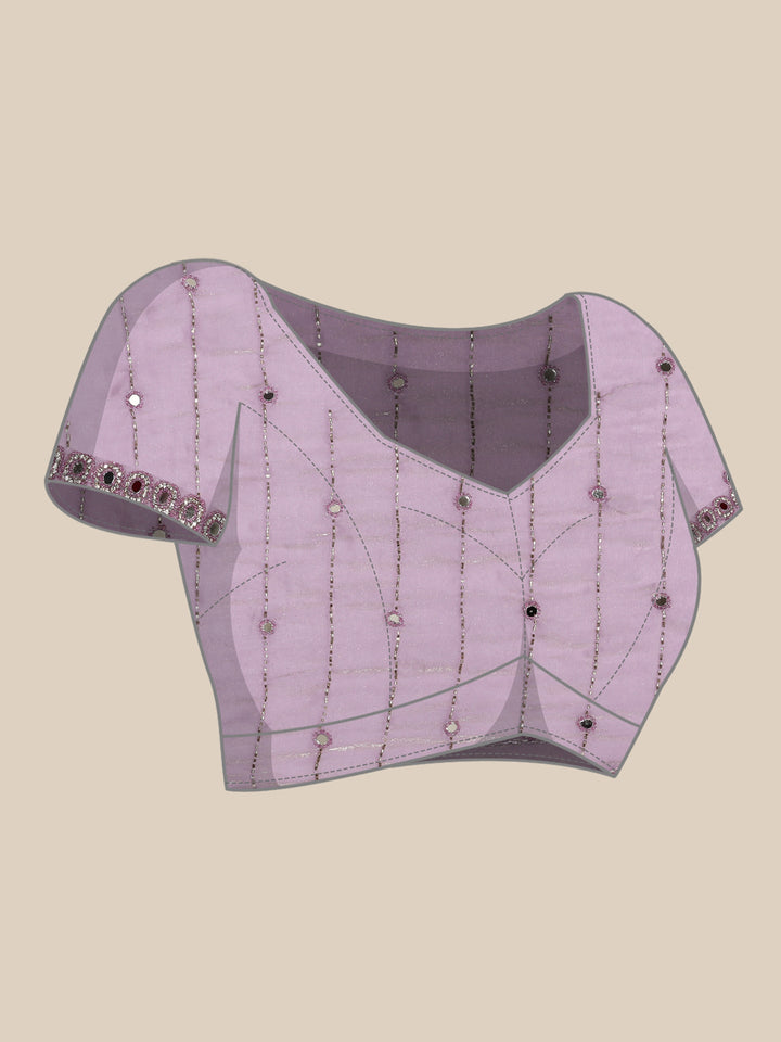 Neerus Purple tissue mirror work saree - detail view 5