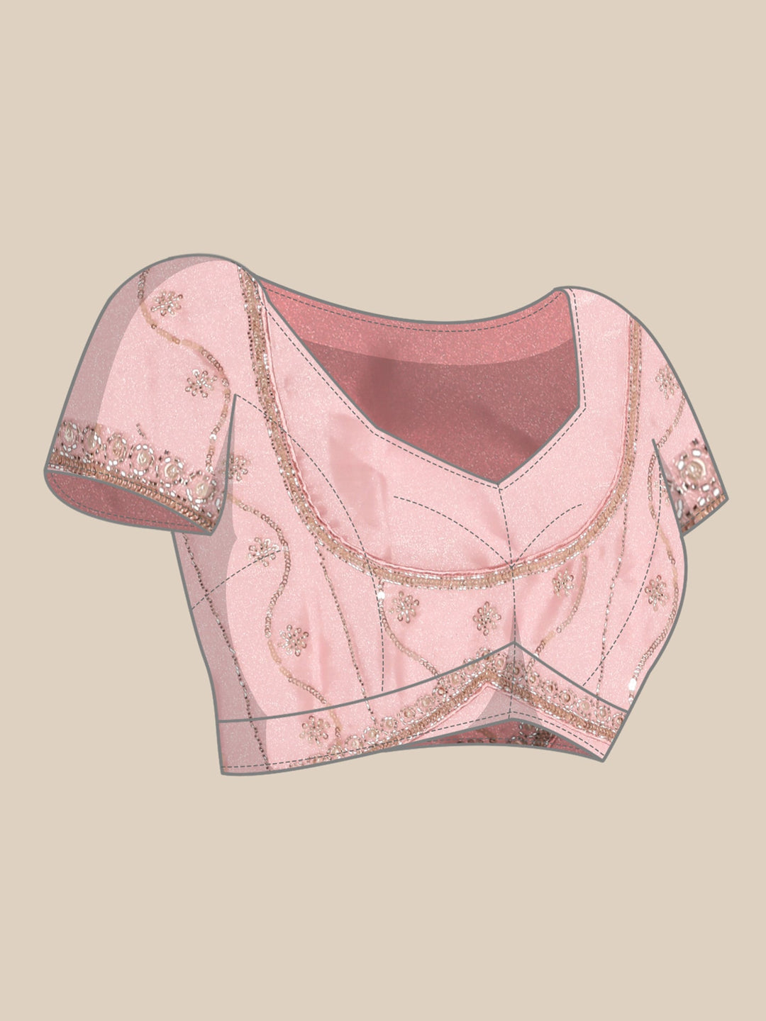Neerus Pink satin hand embroidered saree - detail view 3