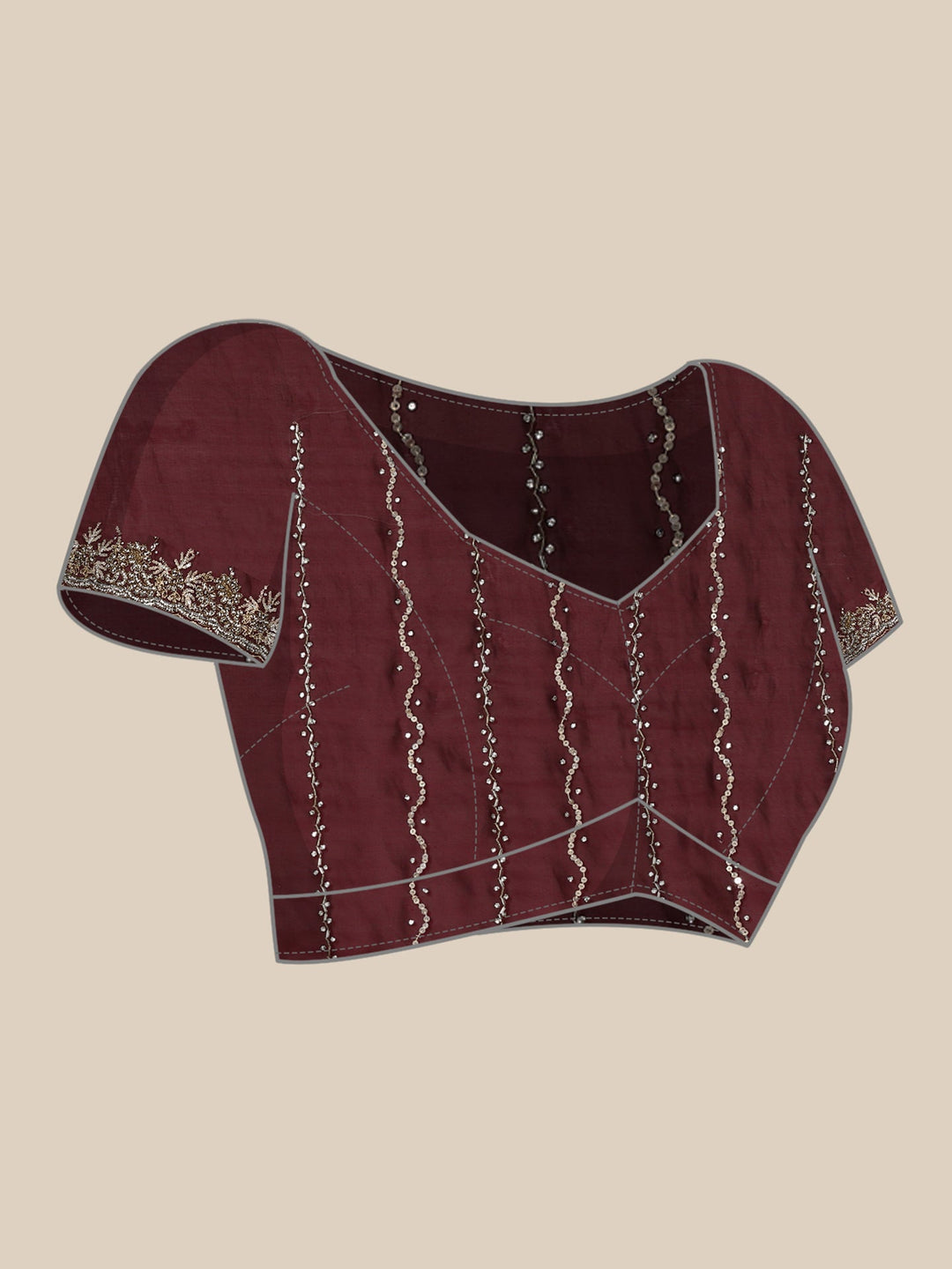 Neerus Maroon hand embroidered saree with Swarovski and cut dana - detail view 4