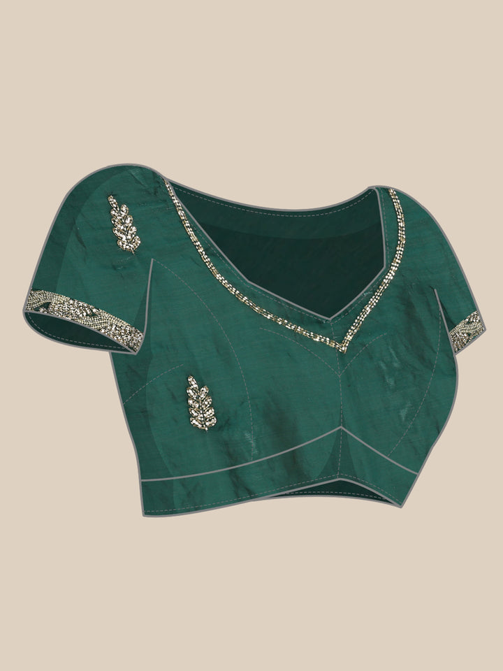 Green shimmer tissue saree with cut Dana & Swarovski embroidery