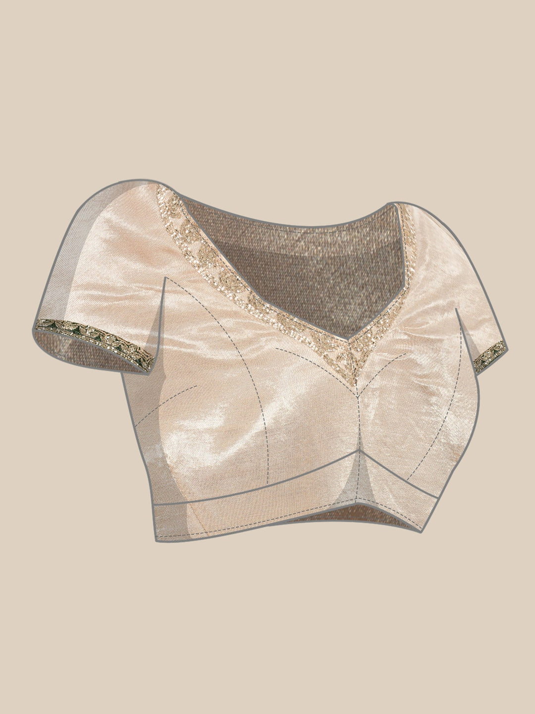 Neerus Grey tissue woven saree with green contrast blouse - detail view 3