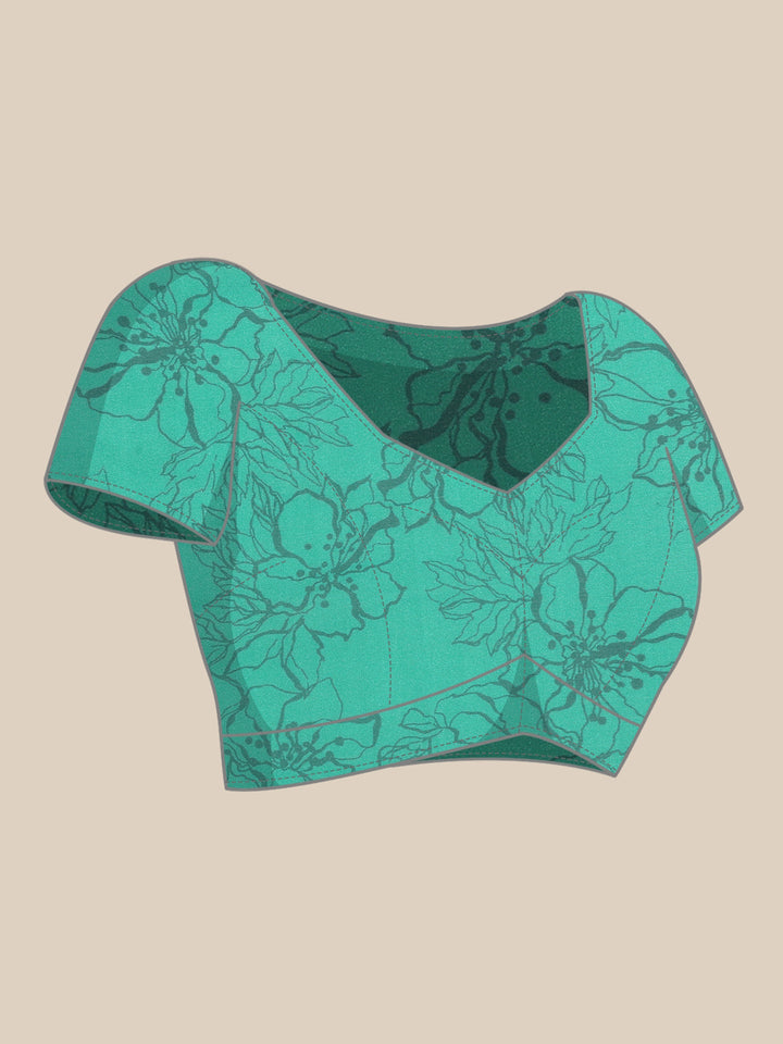 Green Satin printed saree with Swarovski embroidery