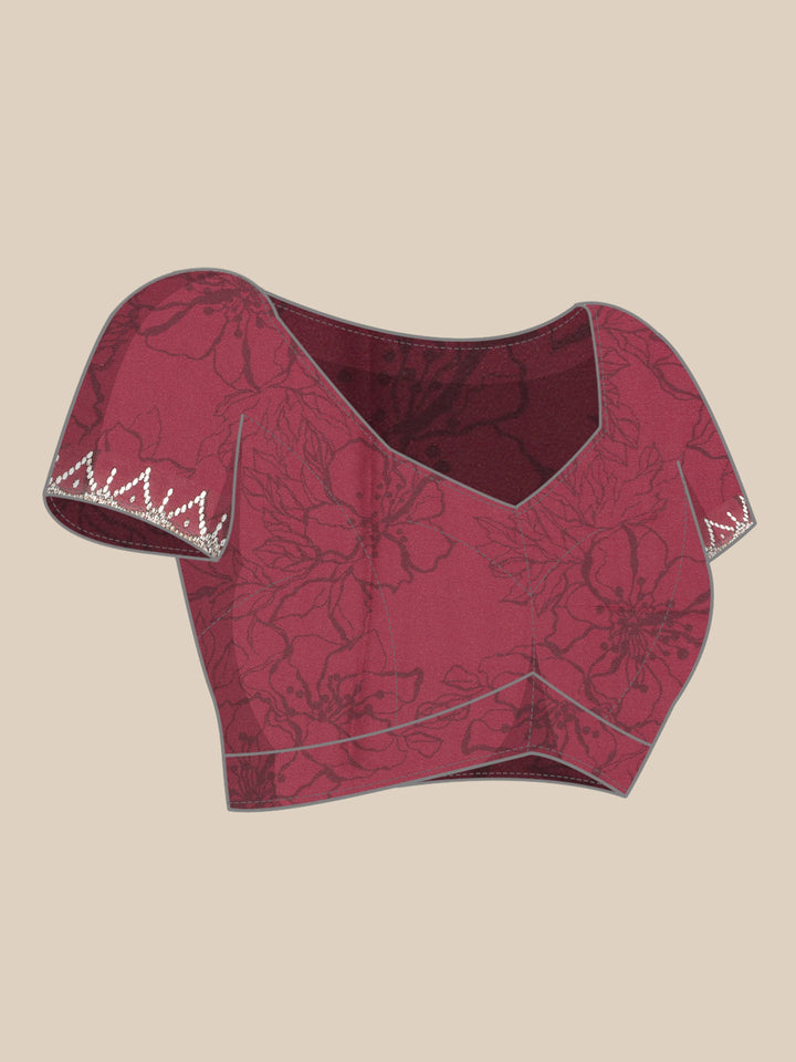 Pink Satin printed saree with Swarovski embroidery