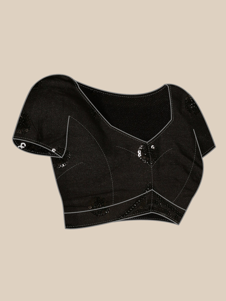 Black & white satin printed saree with hand embroidery & ready made blouse