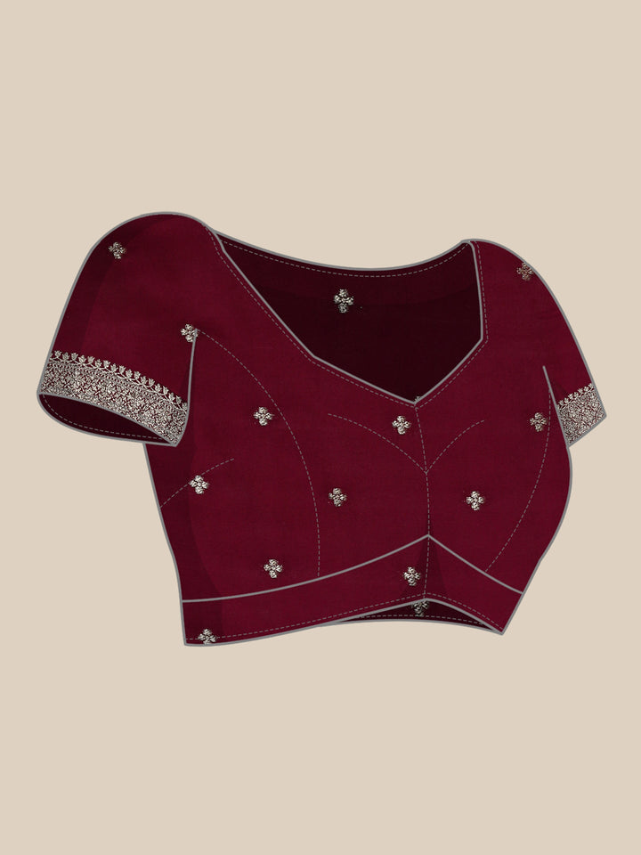Neerus Maroon Banarasi woven saree with gold silver motifs - detail view 5