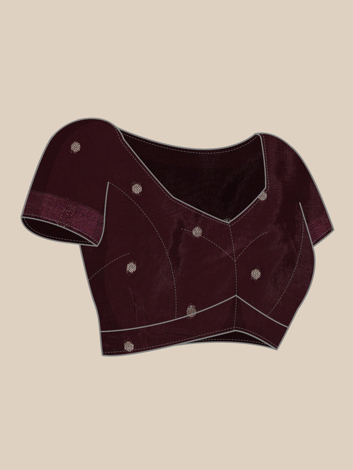 Neerus Maroon crepe woven saree with zari jaal border - detail view 3