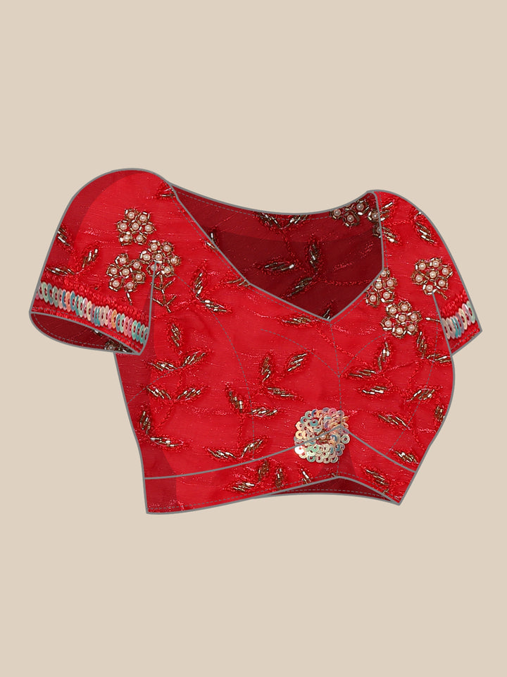 Neerus Red hand embroidered saree with Swarovski stones - detail view 3