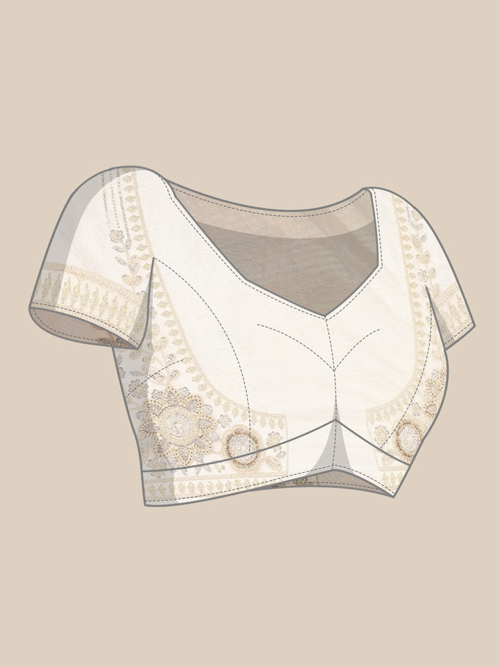 Neerus Beige net hand embroidered saree with pearl sequins - detail view 4