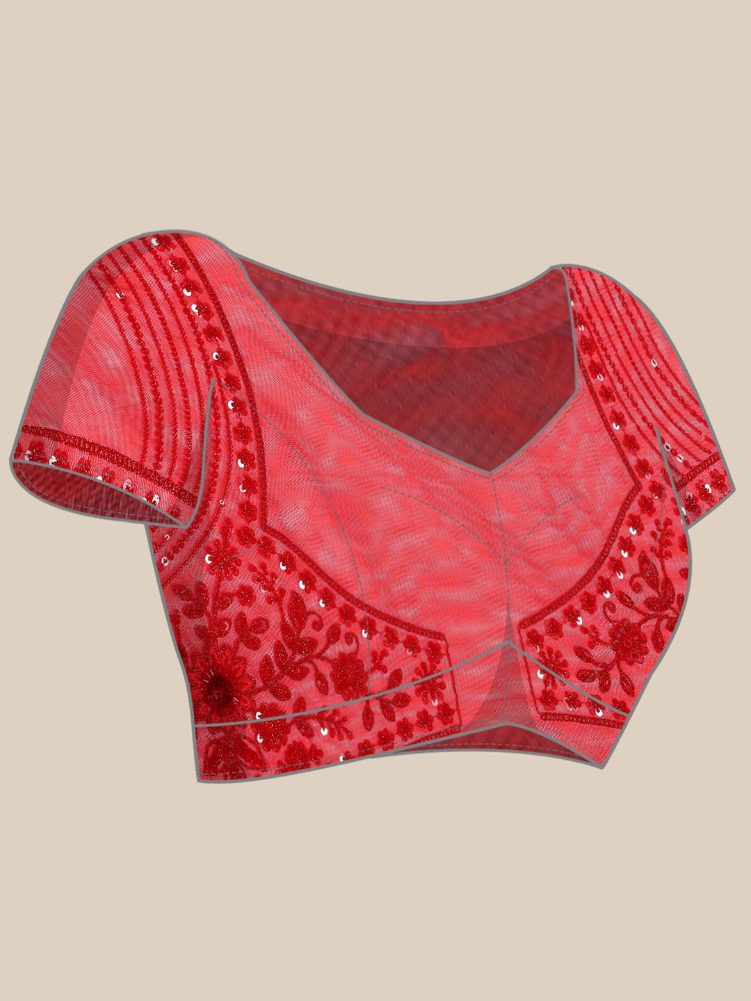 Neerus Red net hand embroidered saree with pearl sequins - detail view 4