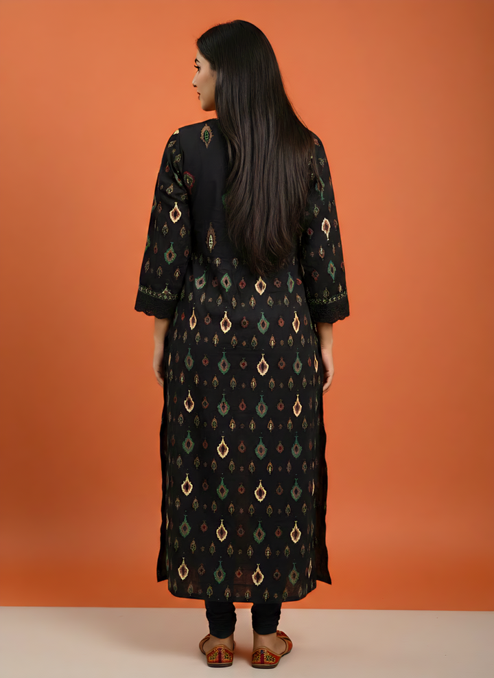 Neerus Black cotton digital printed kurti - side view