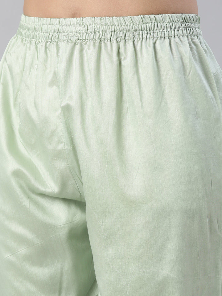 Neerus Green embroidered kurta set with trouser and dupatta - detail view 3