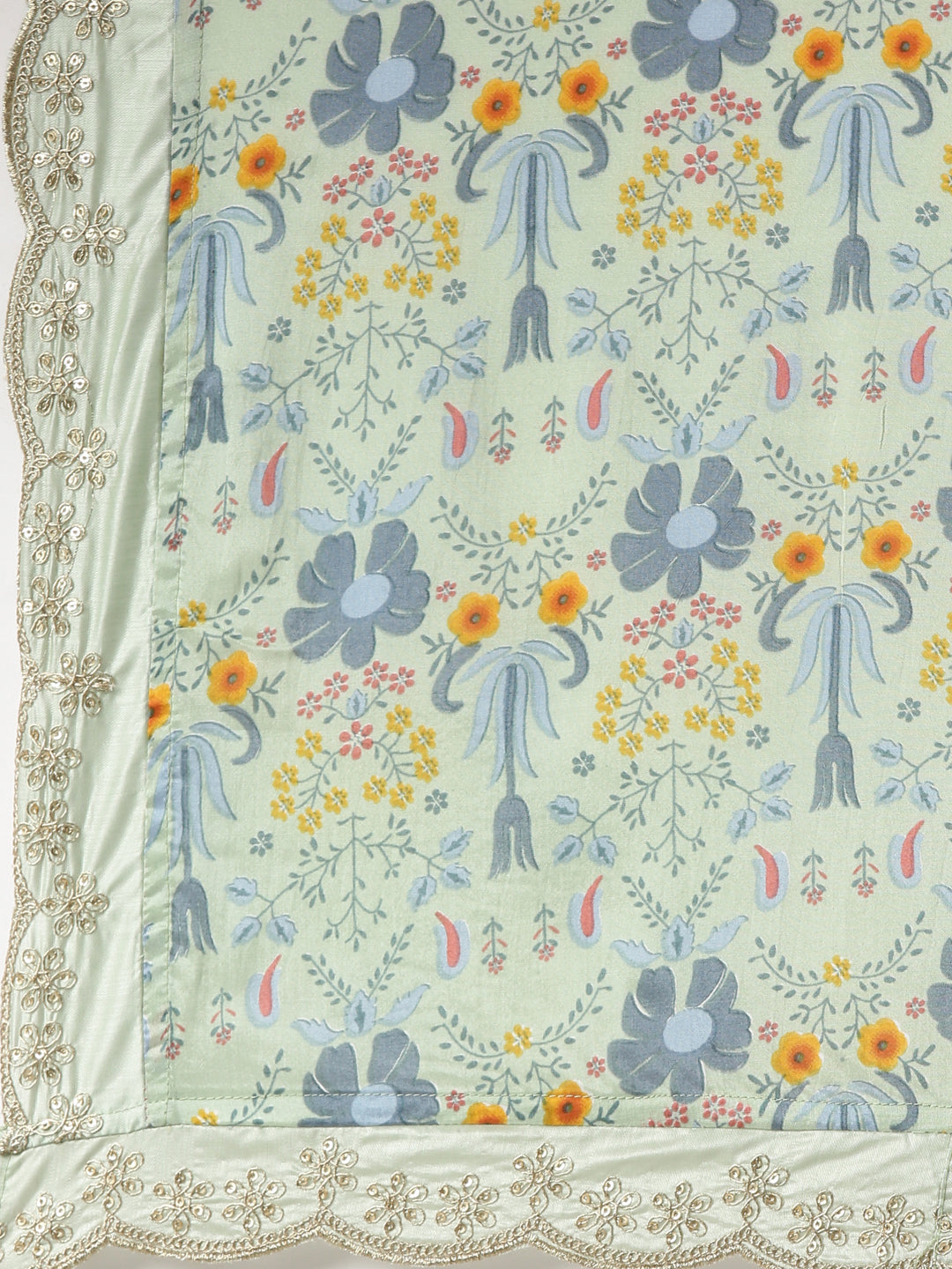 Neerus Green embroidered kurta set with trouser and dupatta - detail view 4