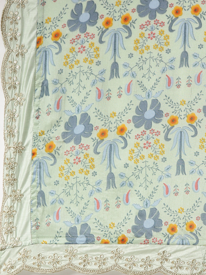 Neerus Green embroidered kurta set with trouser and dupatta - detail view 4