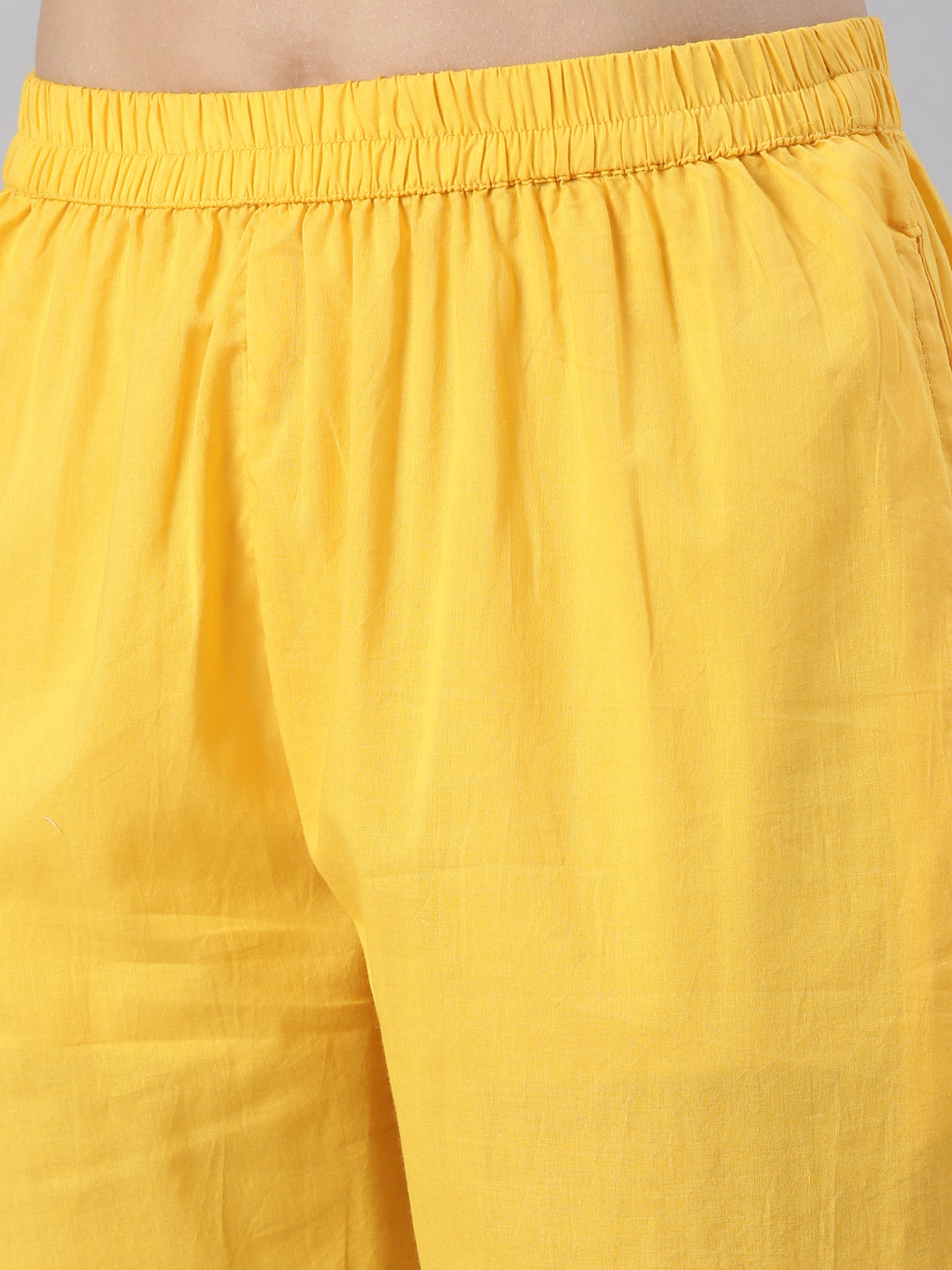 Neerus Yellow solid straight kurta set with trouser and dupatta - detail view 3