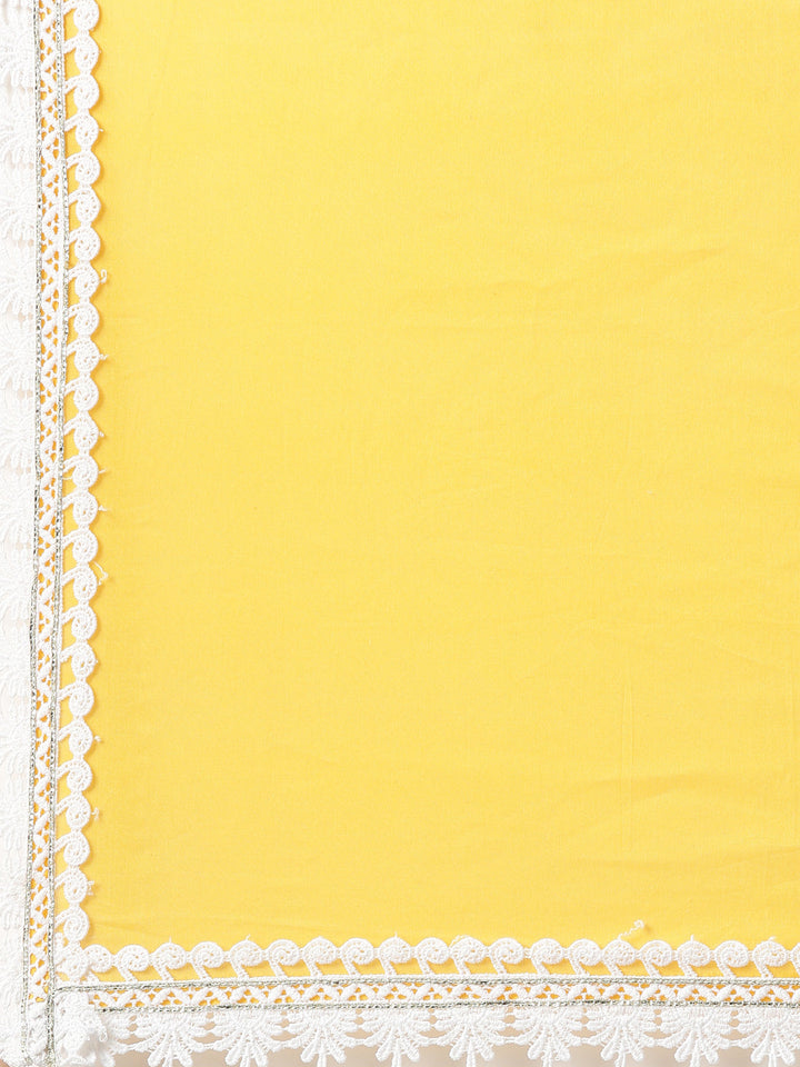 Neerus Yellow solid straight kurta set with trouser and dupatta - detail view 4