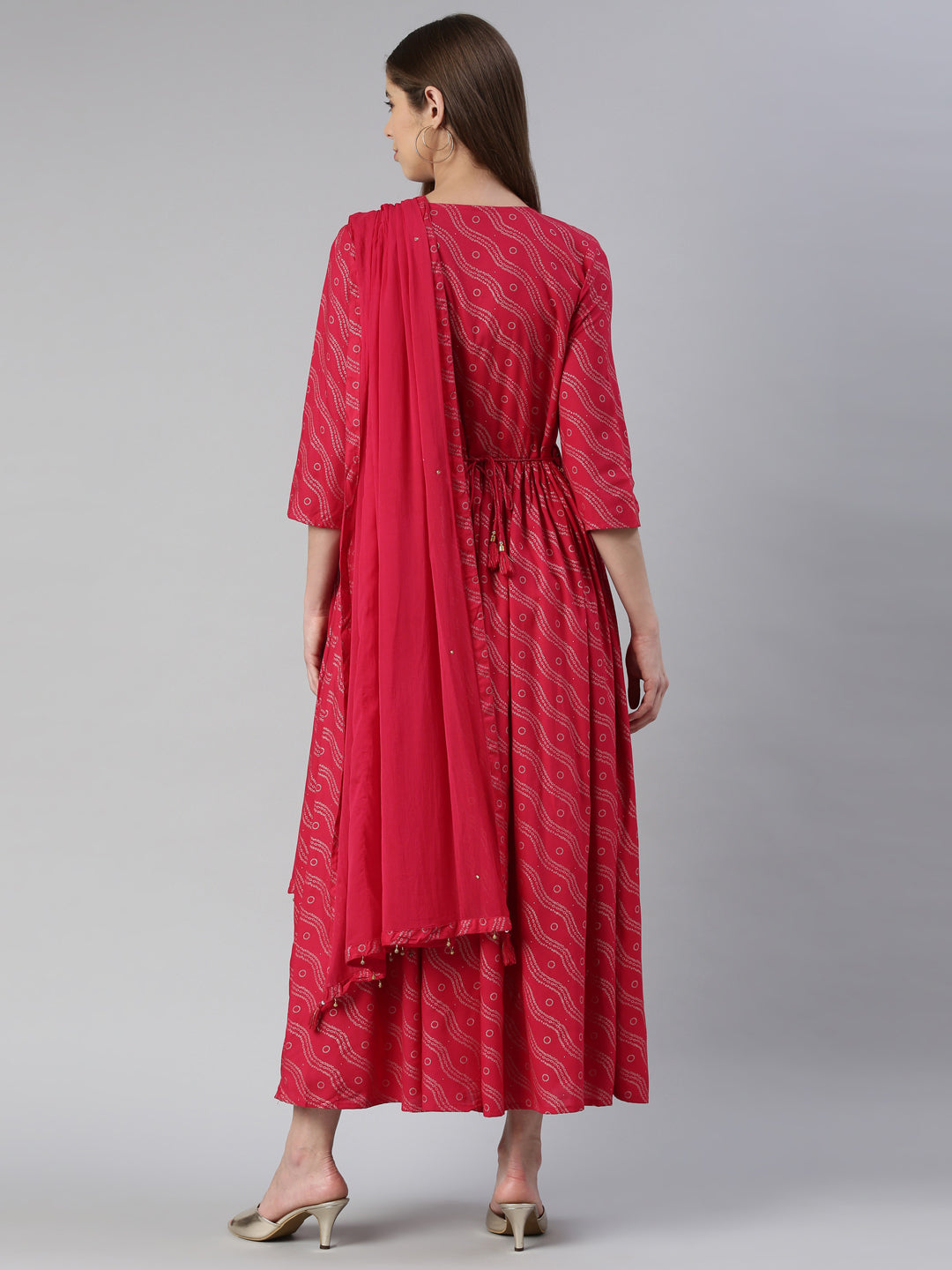 Neerus Pink viscose rayon printed anarkali kurti - side view