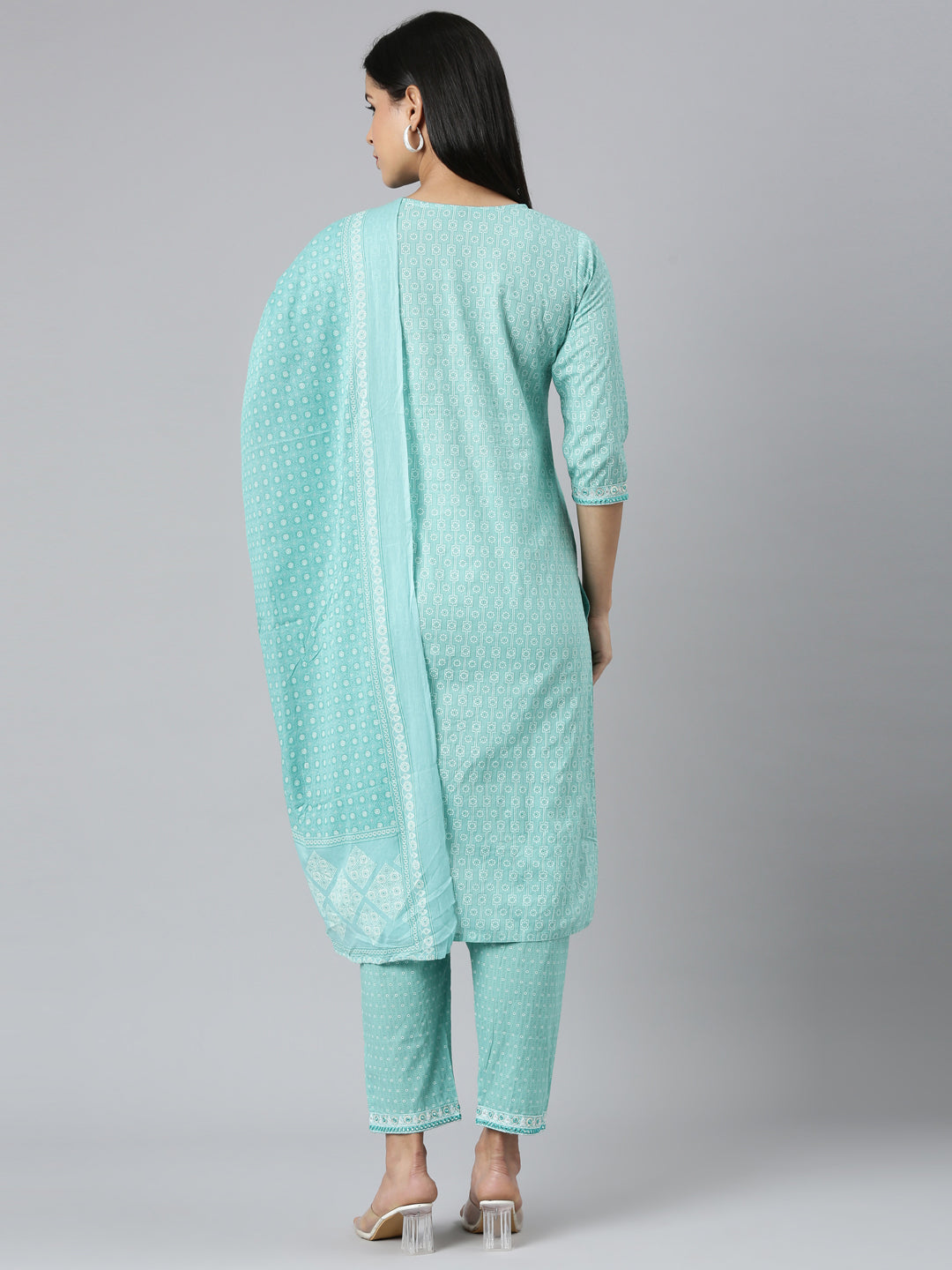Neerus Blue printed straight suit set - side view