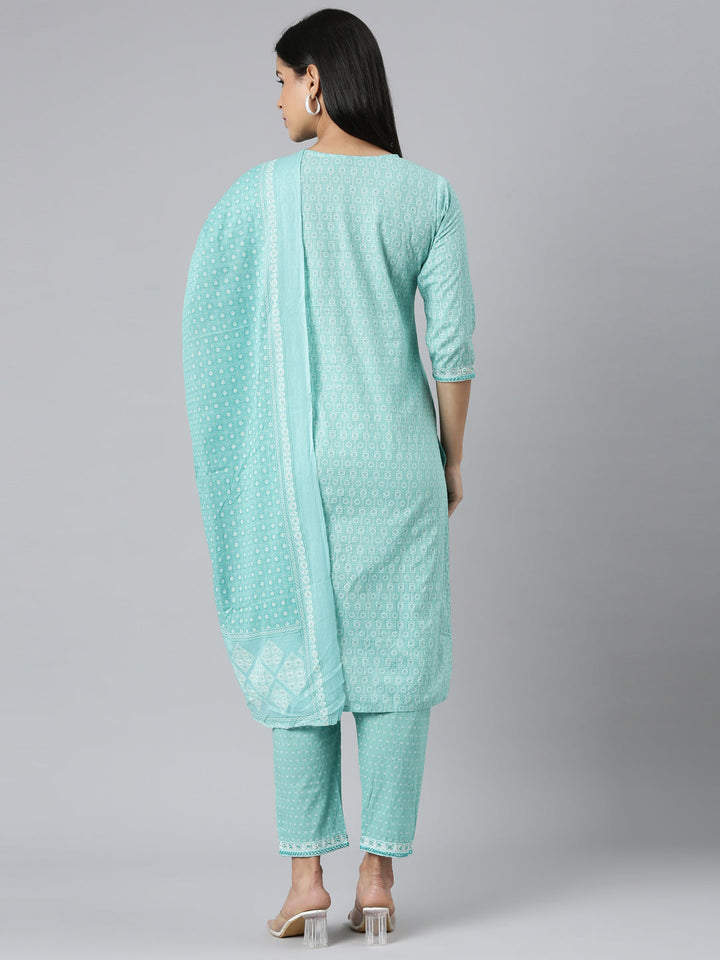 Neerus Blue printed straight suit set - side view