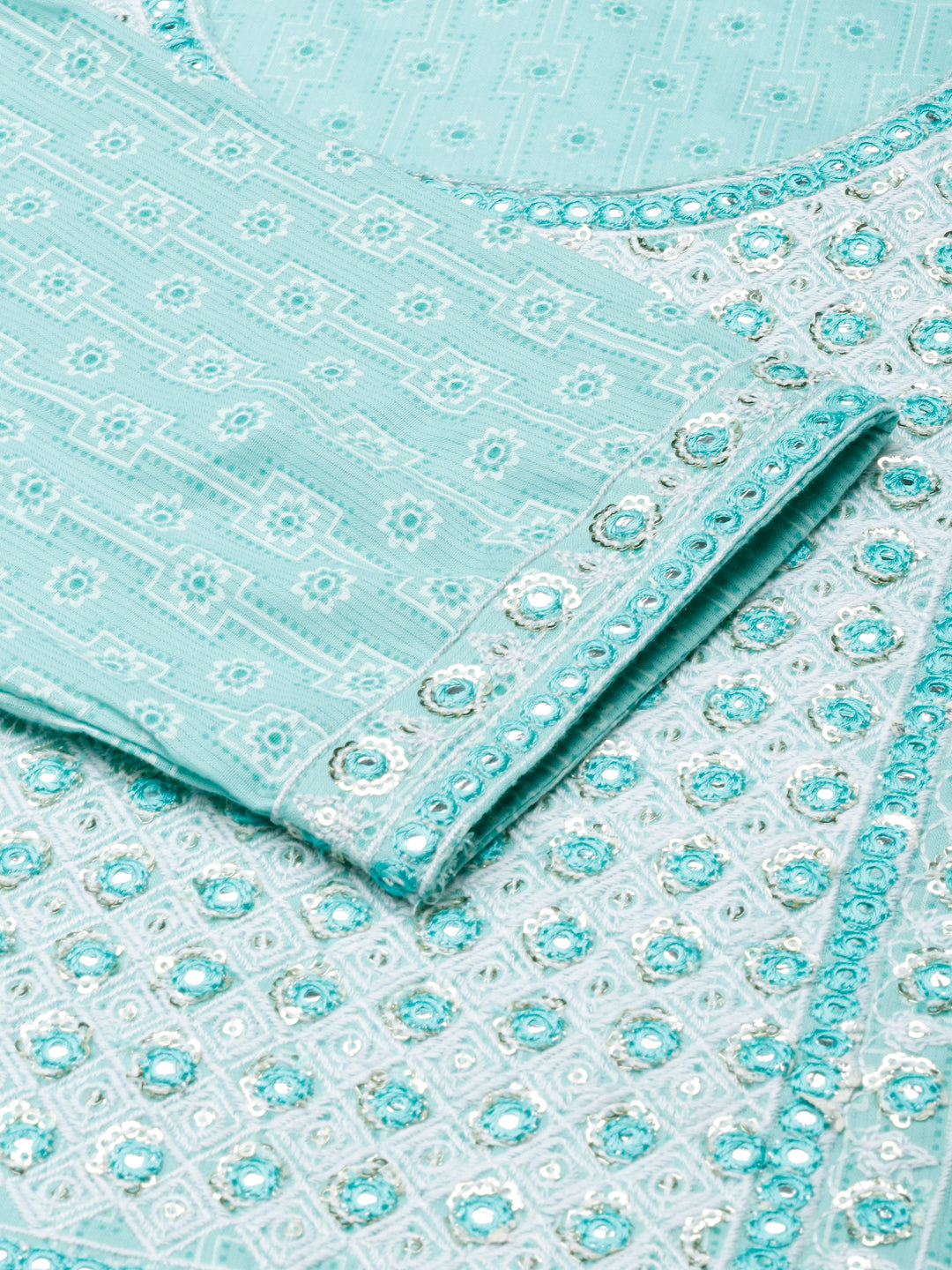 Neerus Blue printed straight suit set - detail view 1