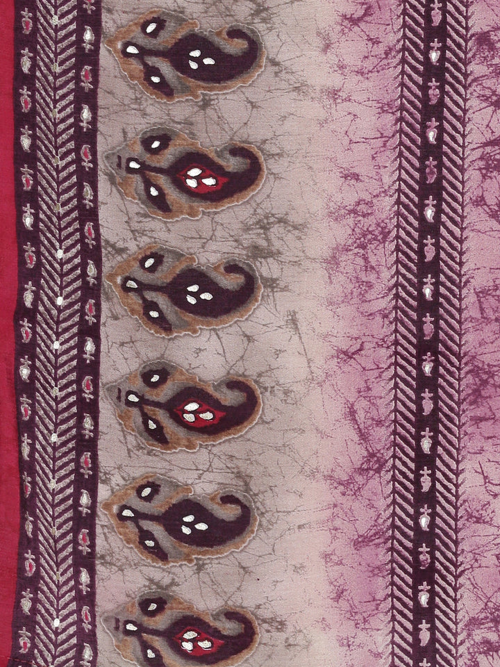 Neerus Purple printed kurta set with trouser and dupatta - detail view 3