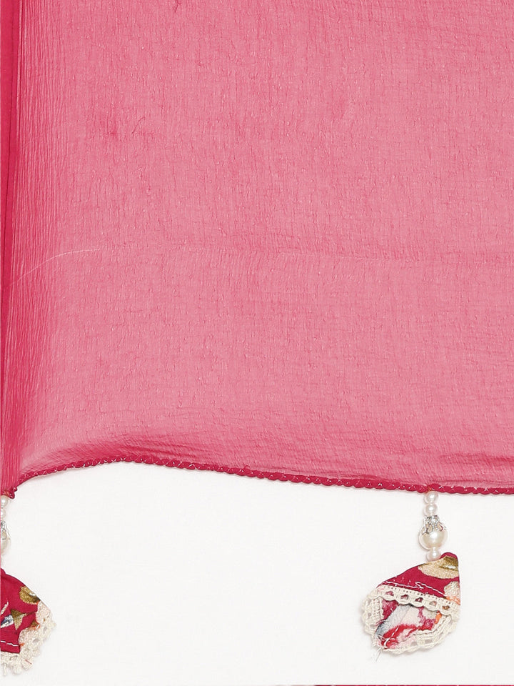 Neerus Pink printed straight kurta set with dupatta - detail view 4