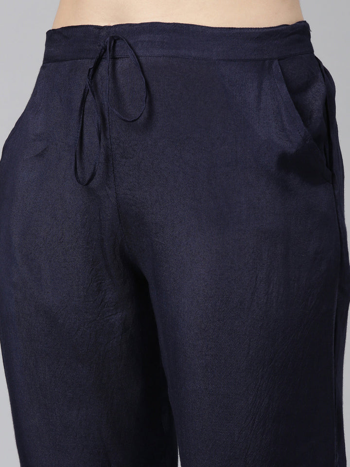 Neerus Blue printed straight kurta set with trouser and dupatta - detail view 3