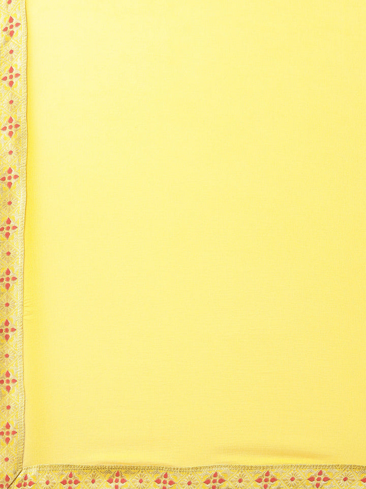 Neerus Yellow printed straight kurta set with dupatta - detail view 4