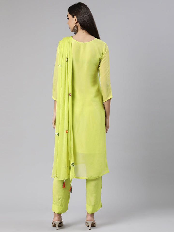 Neerus Green organza printed suit set - side view