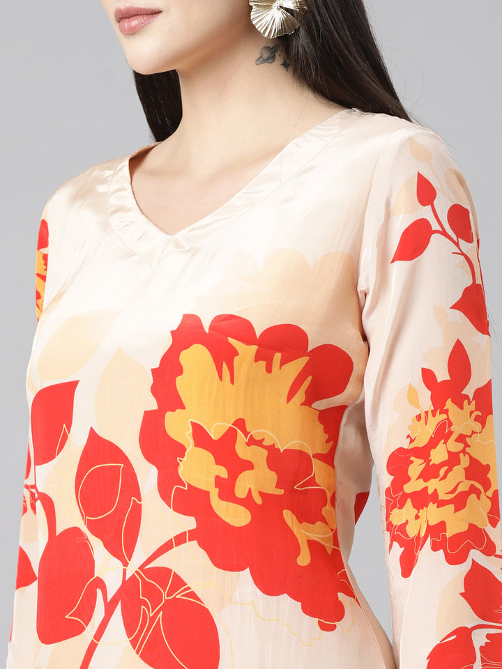 Neerus Beige muslin printed suit set - detail view 1
