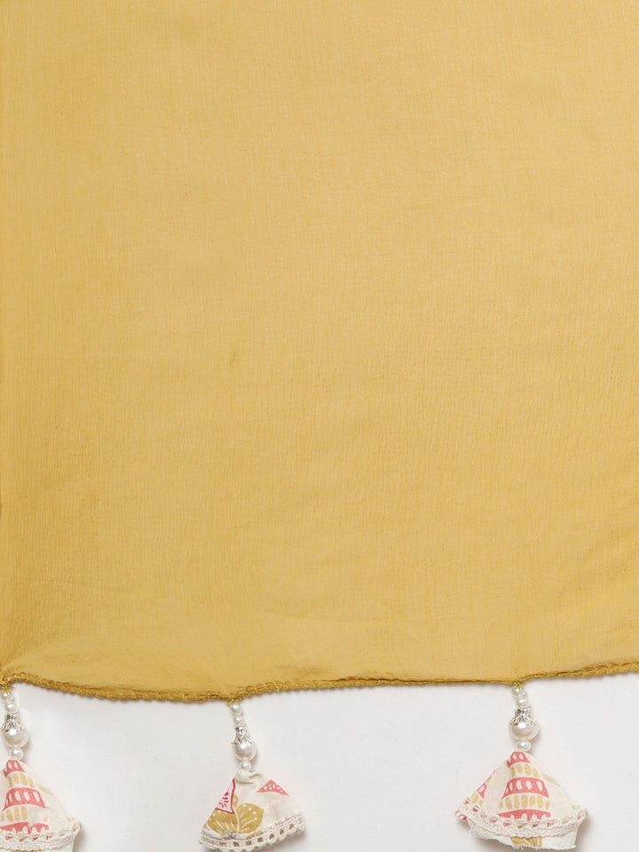 Neerus Cream Regular Straight Floral Kurta And  Trousers With Dupatta