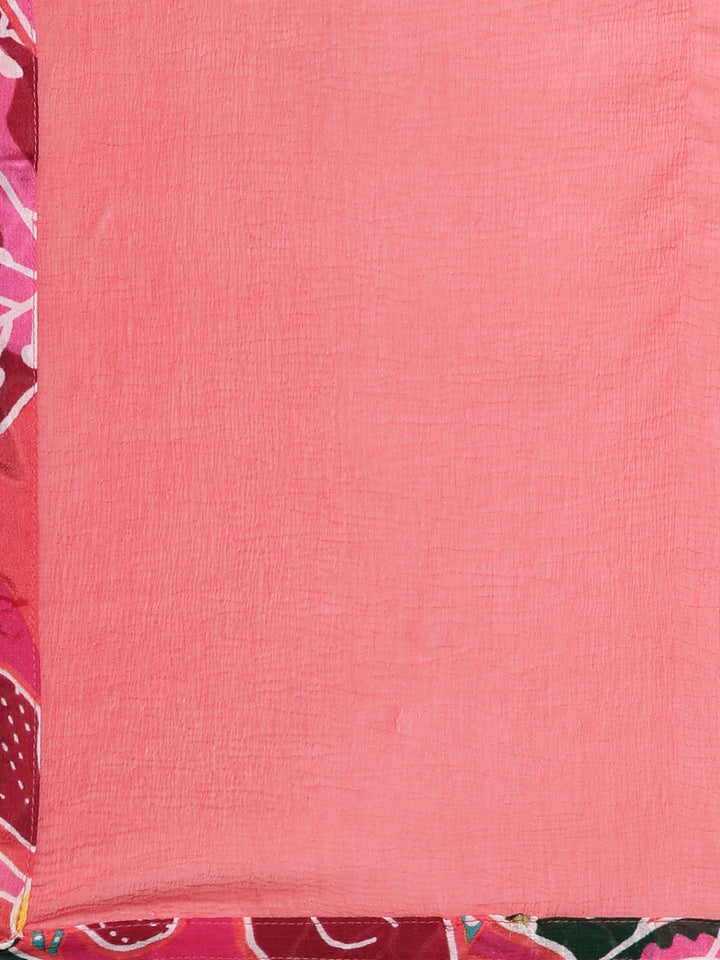 Neerus Pink Regular Straight Floral Kurta And Trousers With Dupatta