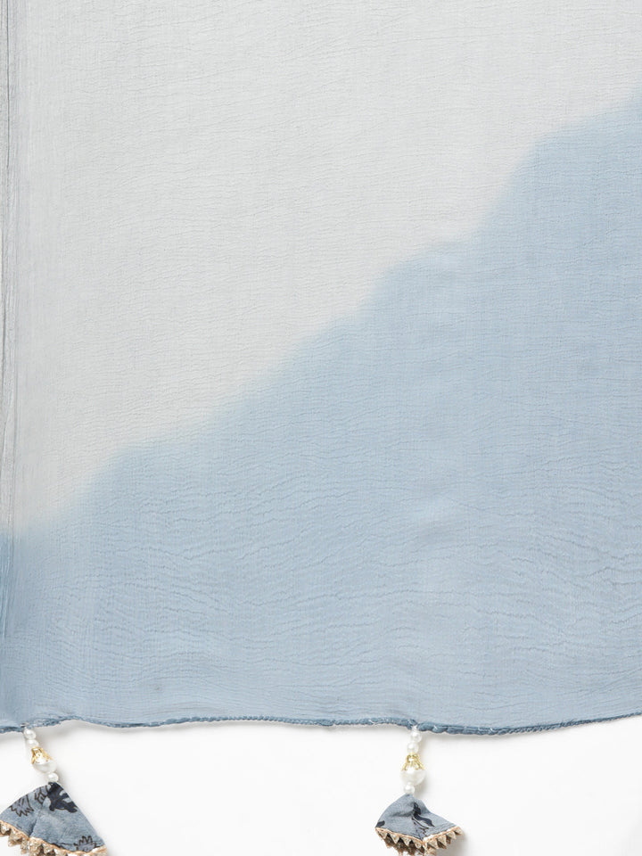 Neerus Blue cotton printed straight suit set - detail view 4