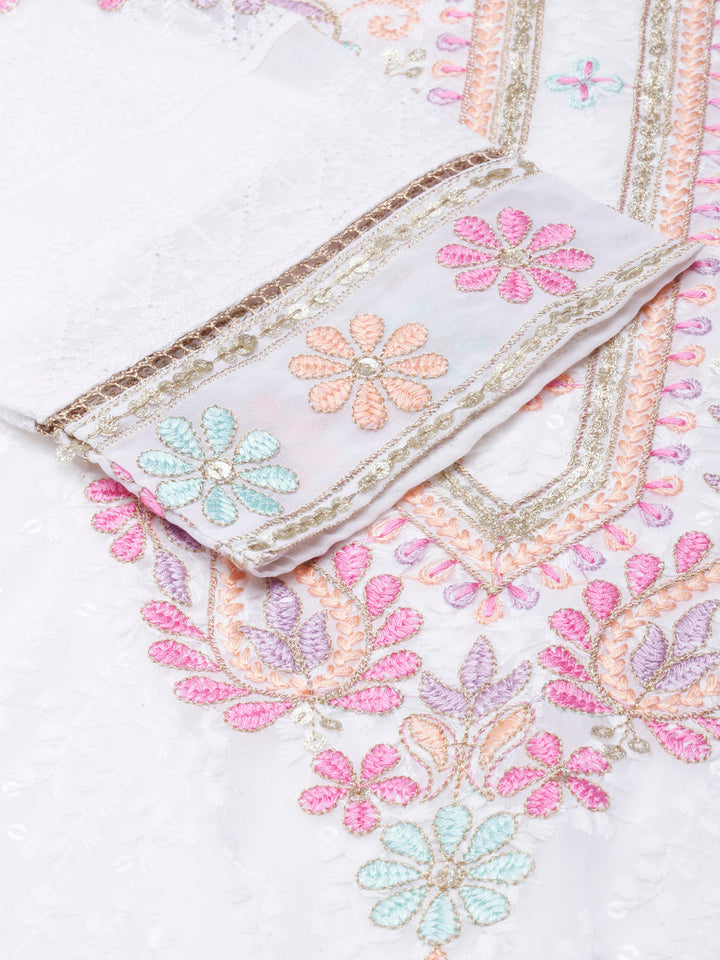 Neerus White solid panelled kurta suit set - detail view 1