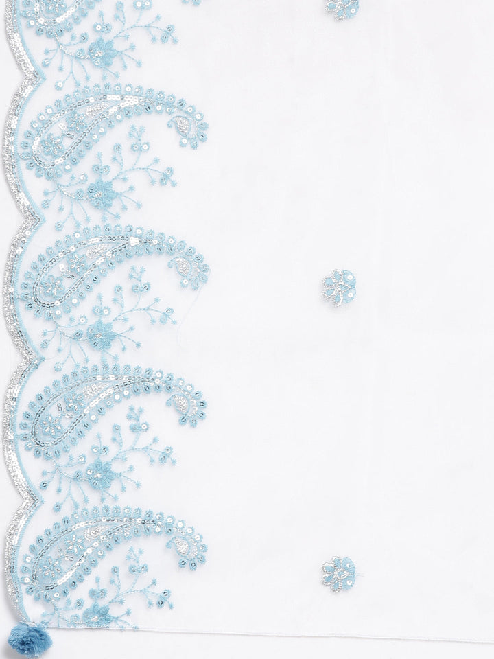 Neerus Blue Panelled Straight Embroidered Kurta and Palazzos With Dupatta