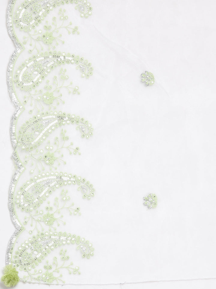 Neerus Green Panelled Straight Embroidered Kurta and Palazzos With Dupatta