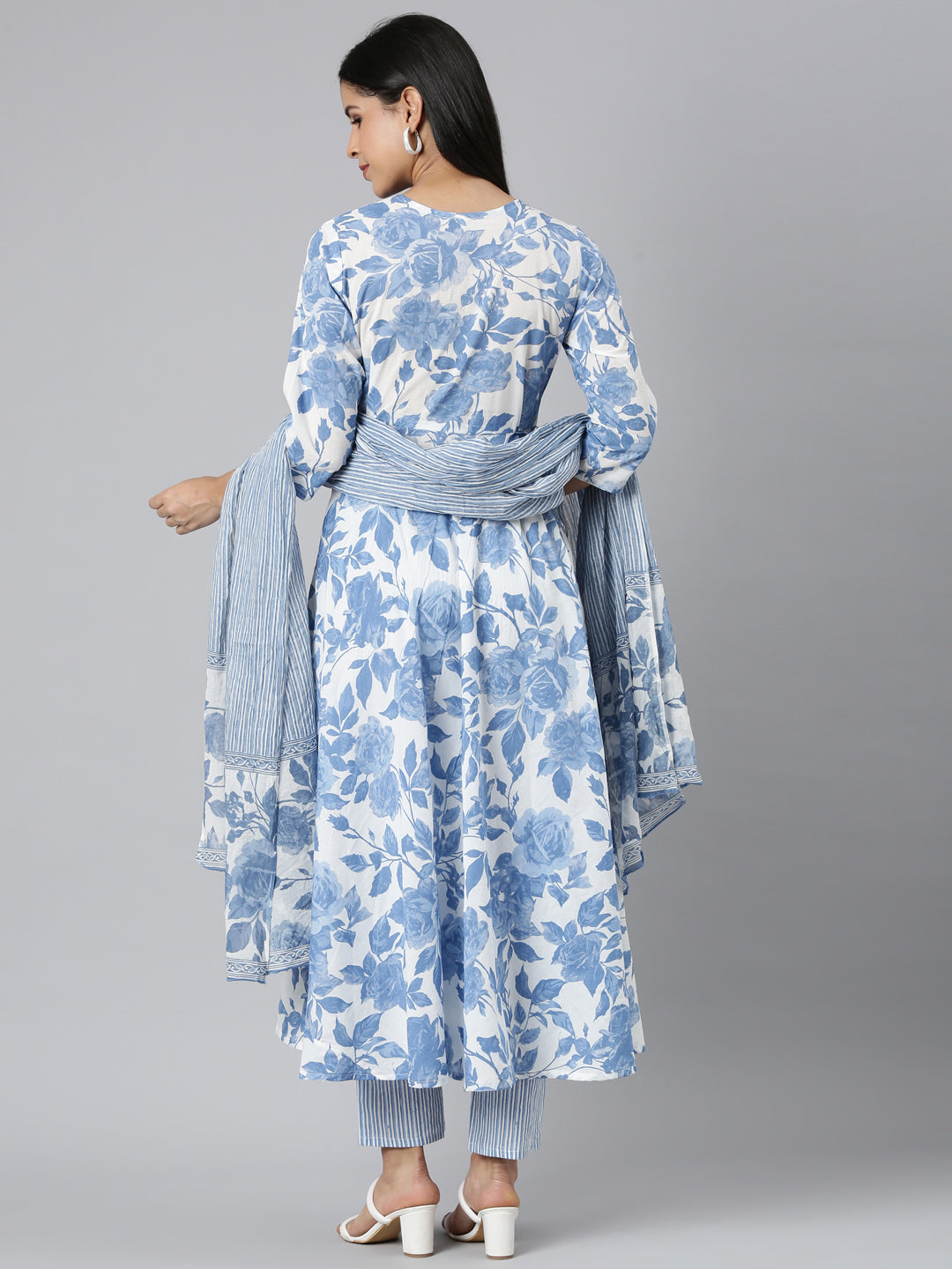 Neerus Blue printed panelled kurta suit set - side view