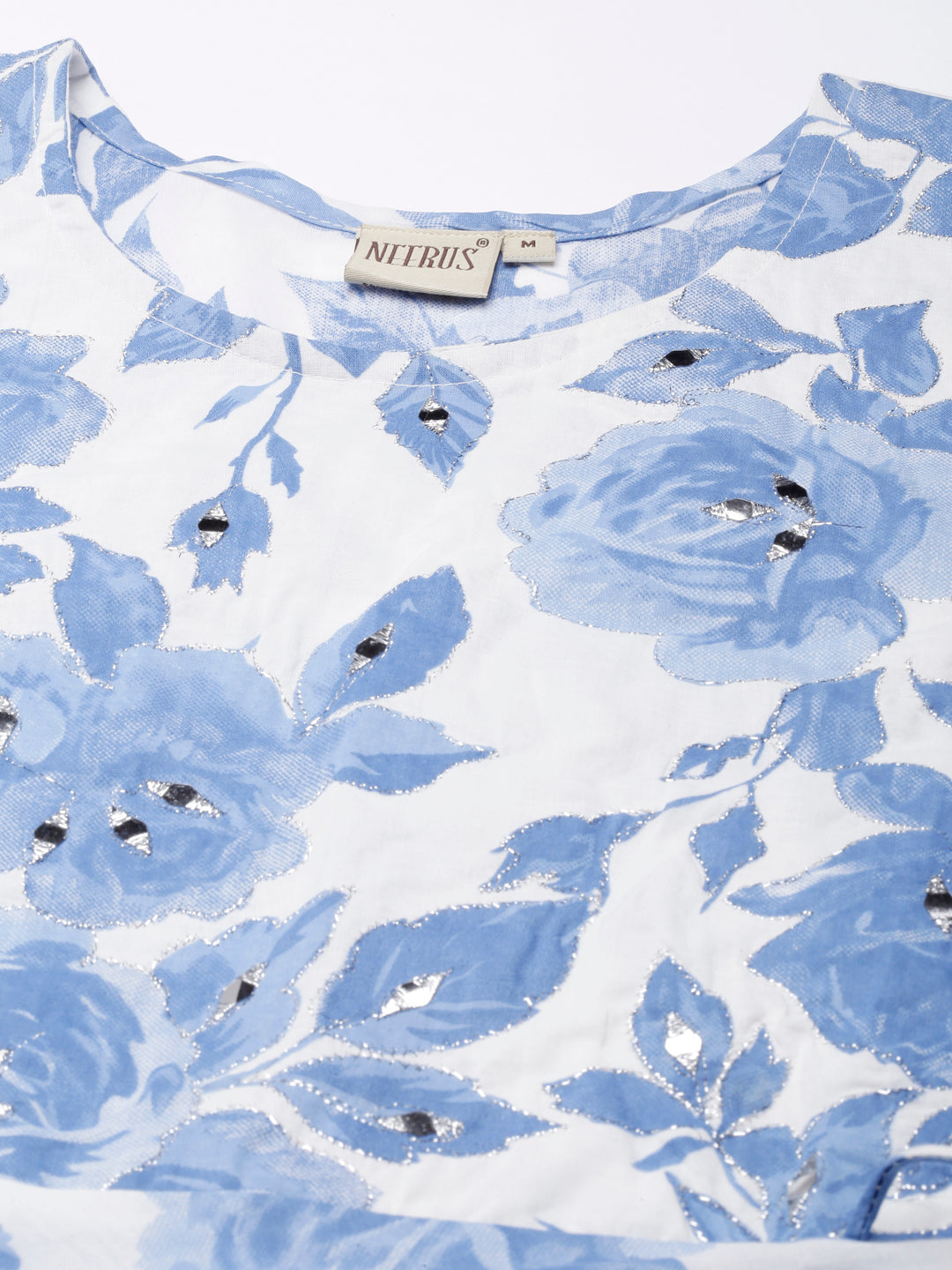 Neerus Blue printed panelled kurta suit set - detail view 1