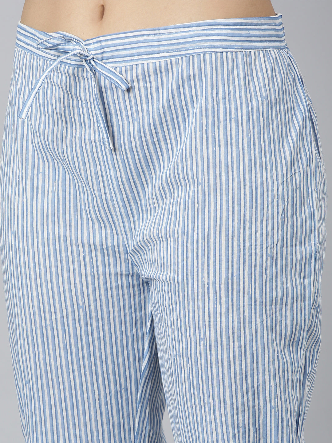 Neerus Blue printed panelled kurta suit set - detail view 3