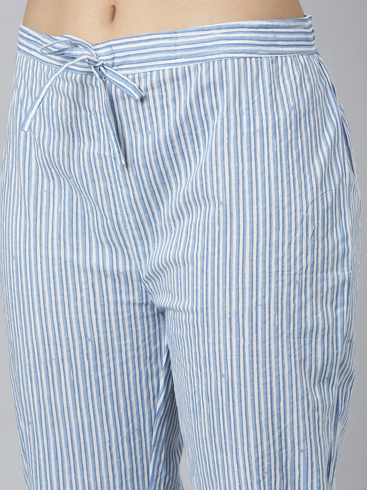 Neerus Blue printed panelled kurta suit set - detail view 3