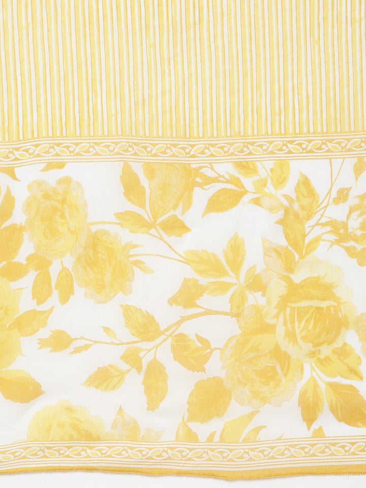 Neerus Mustard Panelled Curved Printed Kurta and Trousers With Dupatta