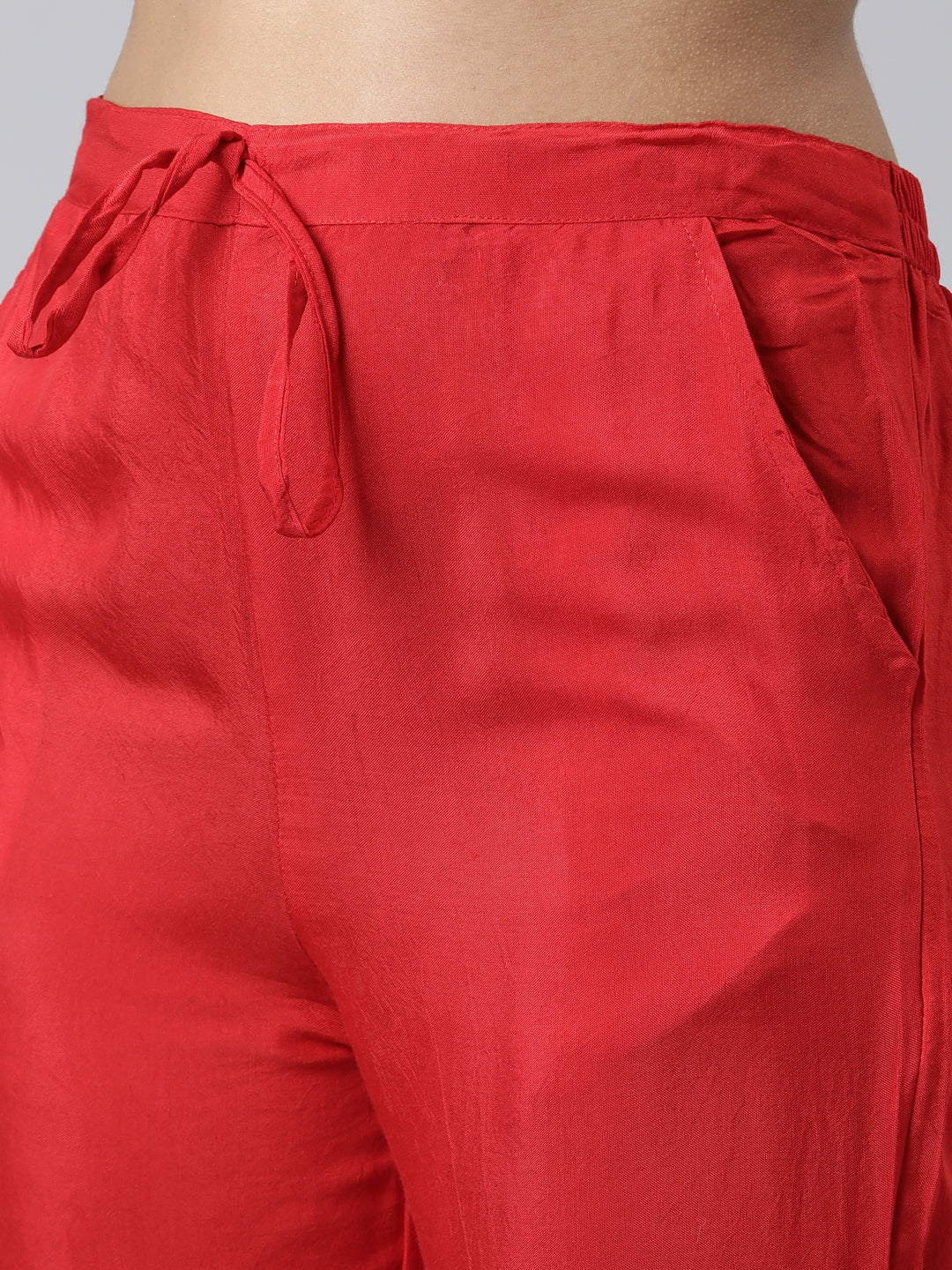 Neerus Red Chanderi Cotton printed kurta set - detail view 2