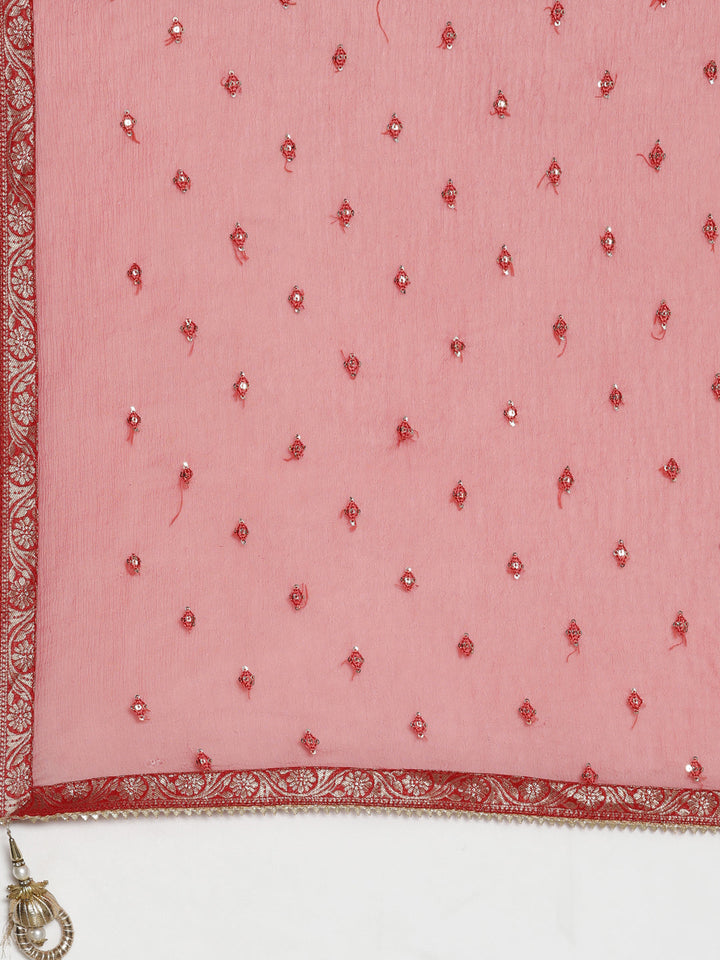 Neerus Red Chanderi Cotton printed kurta set - detail view 3