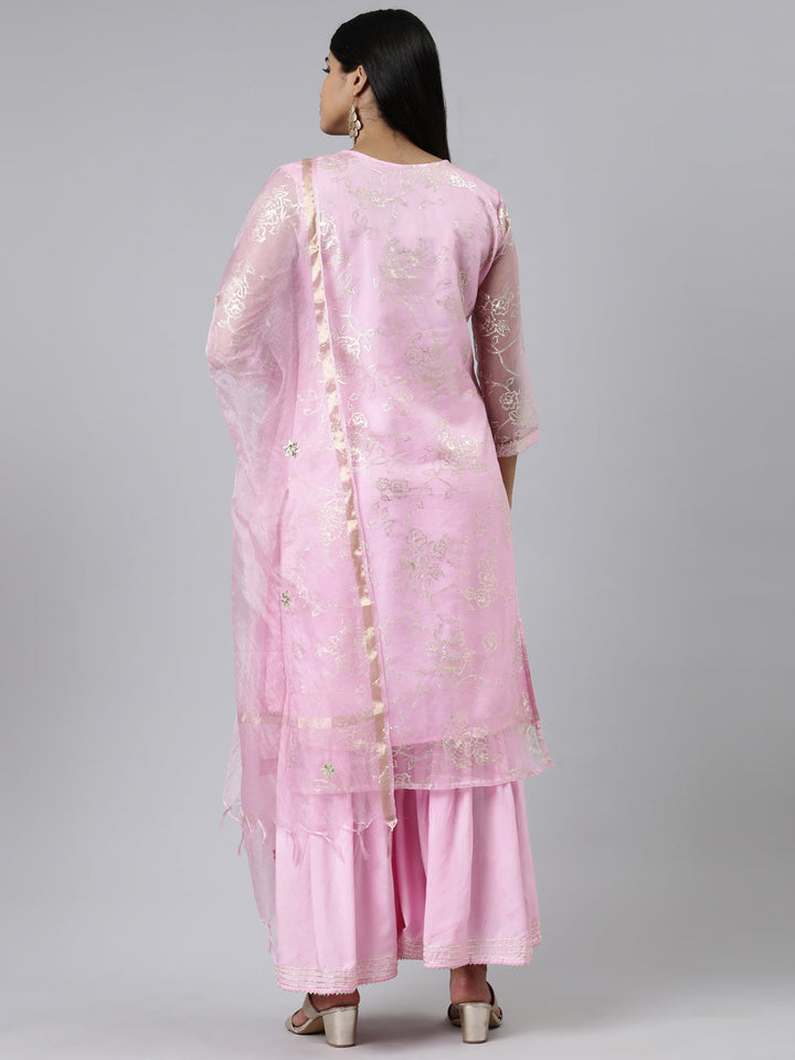 Neerus Pink Chanderi Cotton printed kurta set - side view