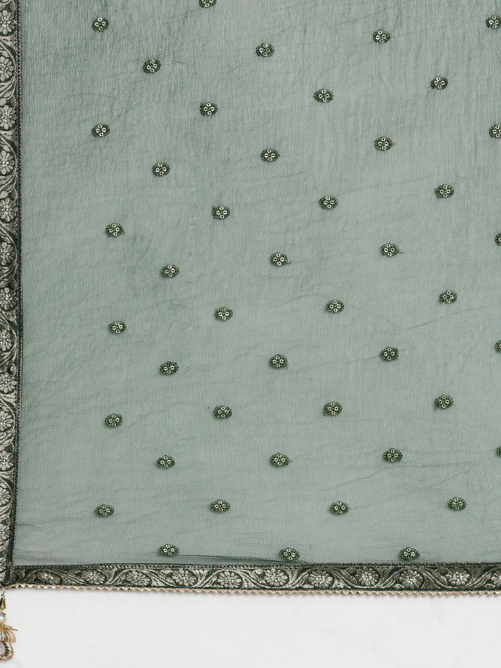 Neerus Green Chanderi Cotton Printed Kurta Set - detail view 4
