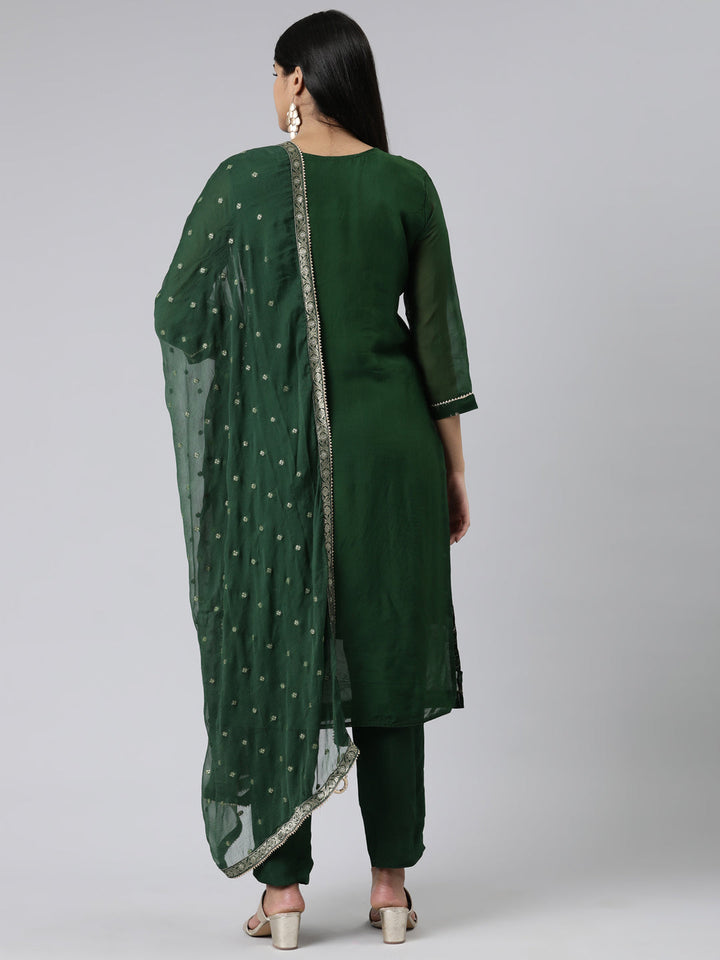 Neerus Green Chanderi Cotton Printed Kurta Set - side view
