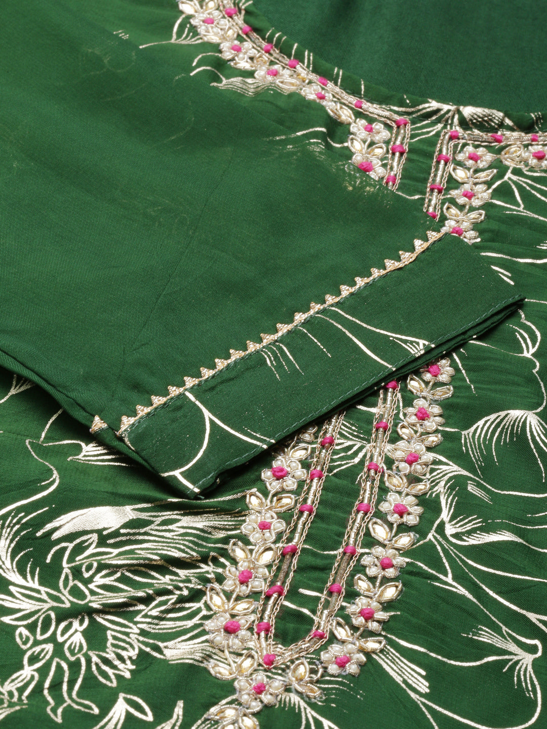 Neerus Green Chanderi Cotton Printed Kurta Set - detail view 2