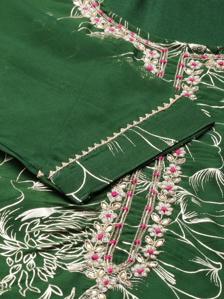 Neerus Green Chanderi Cotton Printed Kurta Set - detail view 2