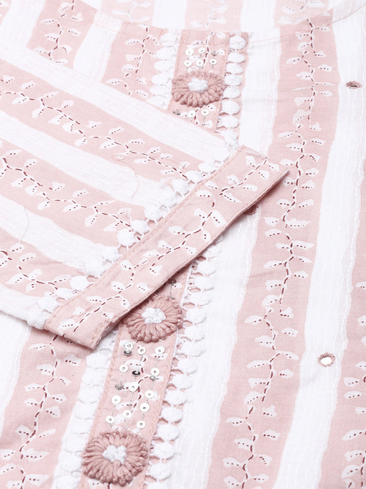 Neerus Pink solid straight kurta set with trouser and dupatta - detail view 2
