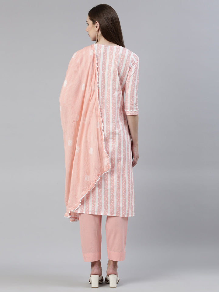 Neerus Orange solid straight kurta set with trouser and dupatta - side view